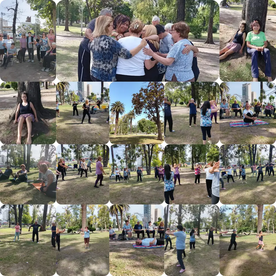 Comunidad de la Academia Águila Blanca practicando Tai Chi y Chi Kung en plazas de Zona Sur